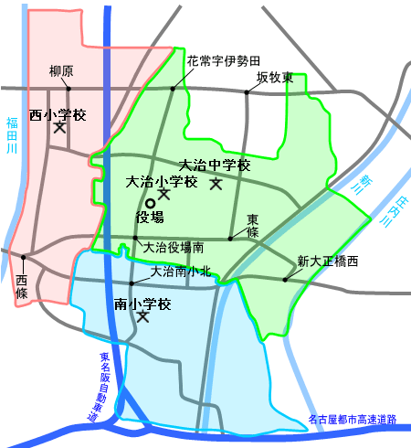 町立小中学校の通学区域マップ